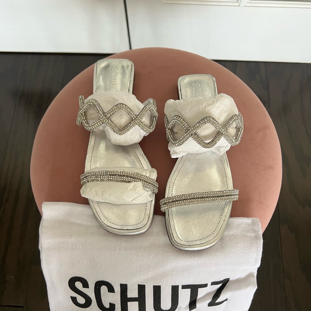 Schutz Silver Embellished Sandals